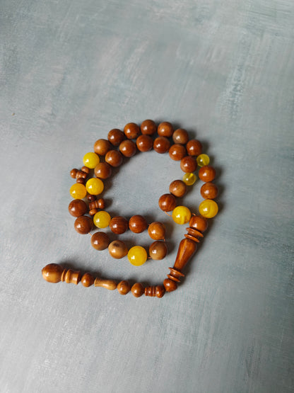 Natural Baltic Amber + Kokka Wood Prayer Beads / Misbaha 33 Beads