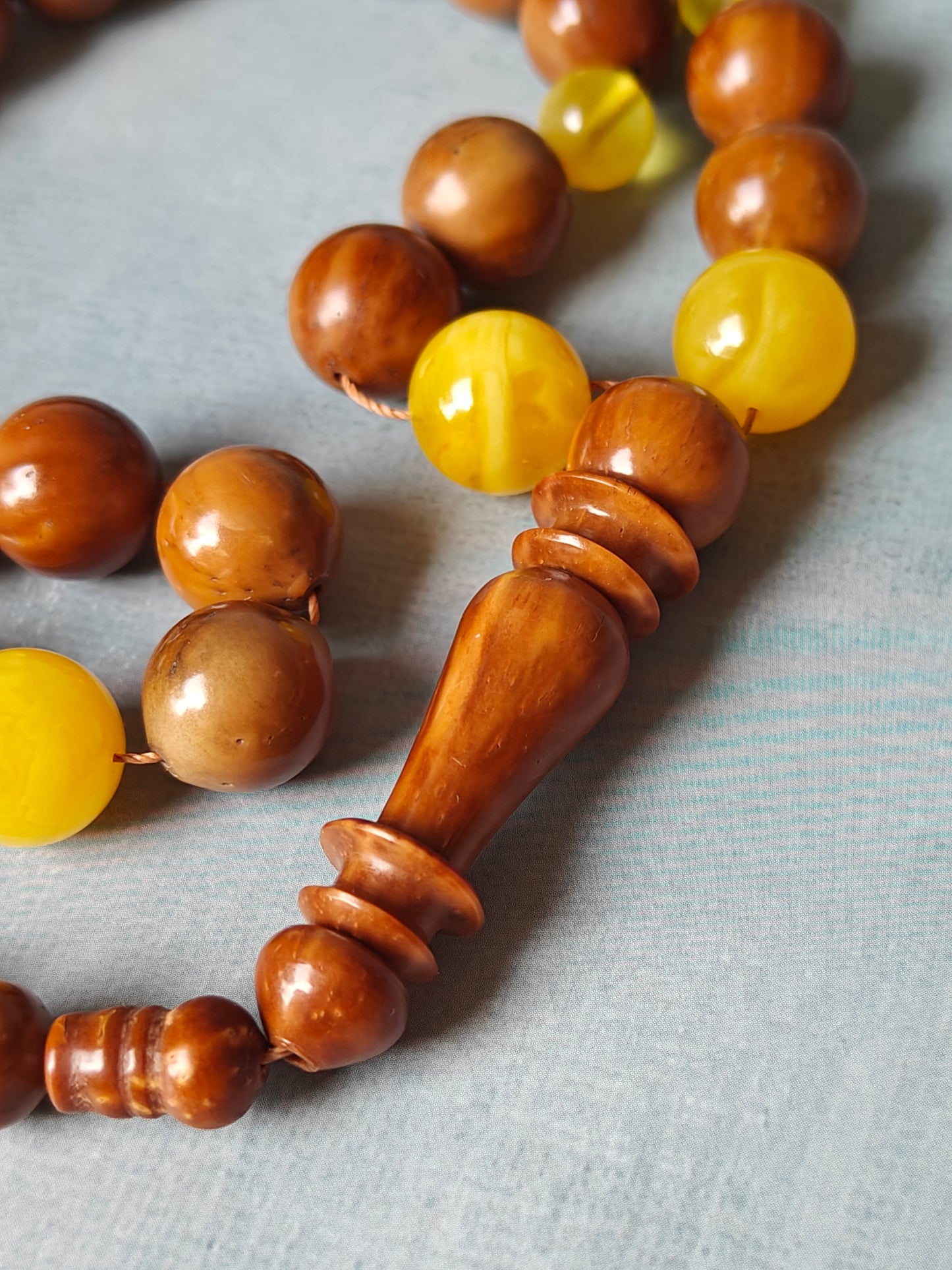 Natural Baltic Amber + Kokka Wood Prayer Beads / Misbaha 33 Beads