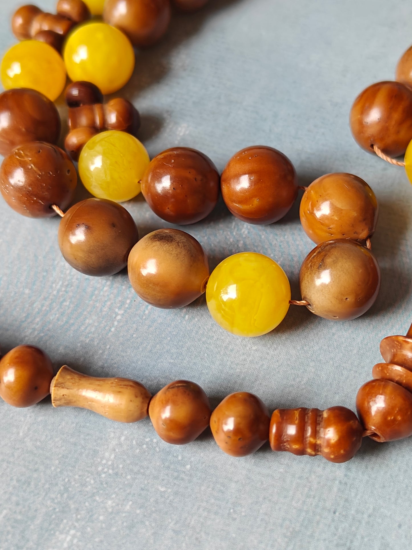 Natural Baltic Amber + Kokka Wood Prayer Beads / Misbaha 33 Beads