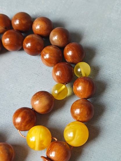 Natural Baltic Amber + Kokka Wood Prayer Beads / Misbaha 33 Beads