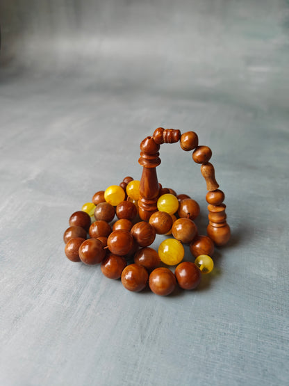 Natural Baltic Amber + Kokka Wood Prayer Beads / Misbaha 33 Beads