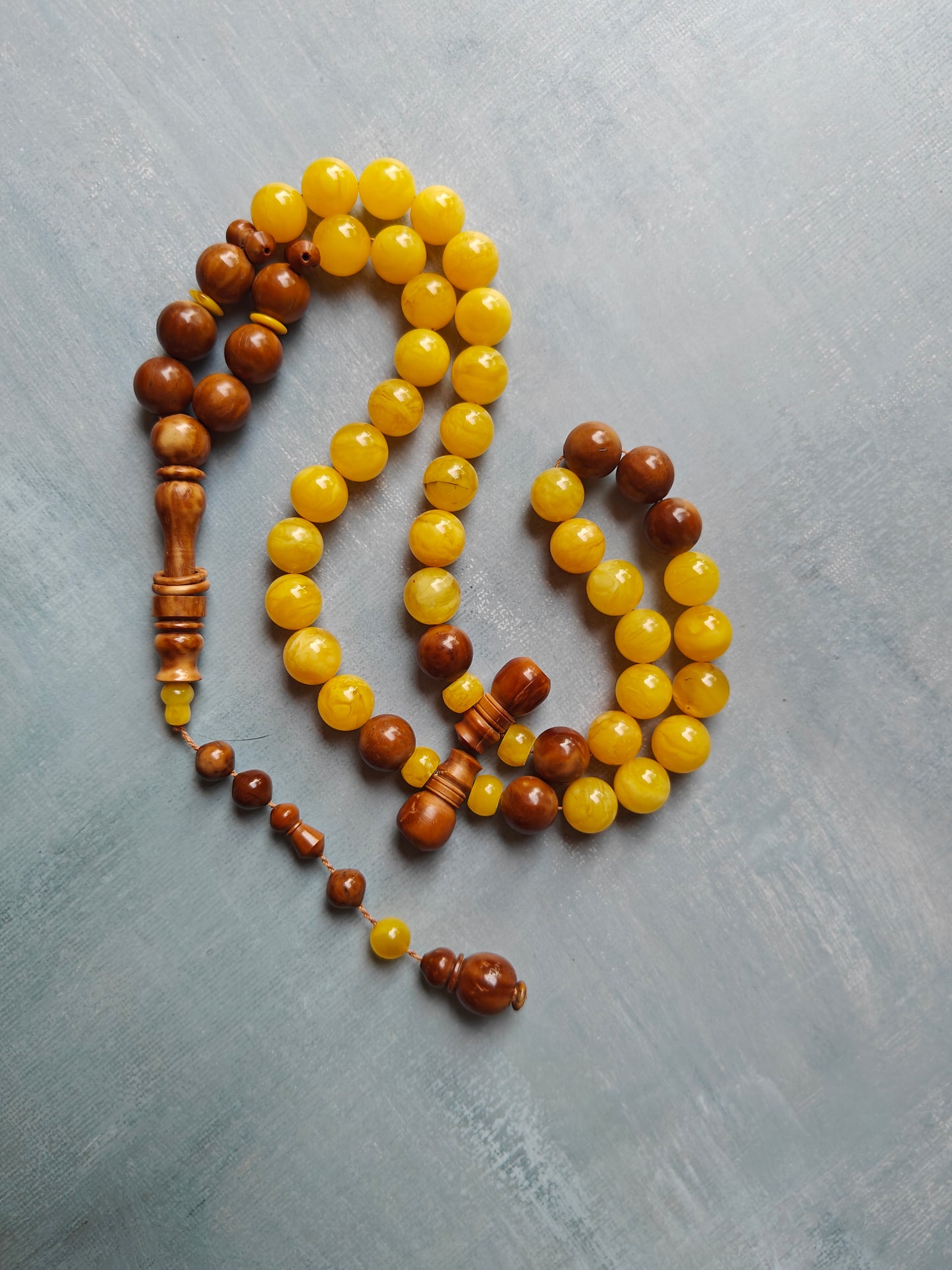 Natural Baltic Amber And Kokka Wood Amber Rosary 47 Beads