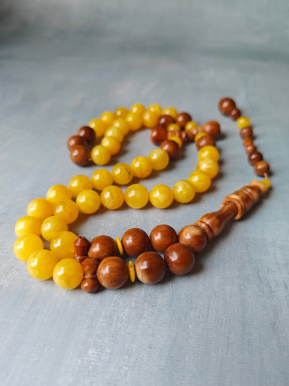 Natural Baltic Amber And Kokka Wood Amber Rosary 47 Beads