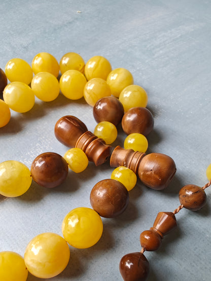 Natural Baltic Amber And Kokka Wood Amber Rosary 47 Beads