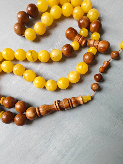 Natural Baltic Amber And Kokka Wood Amber Rosary 47 Beads