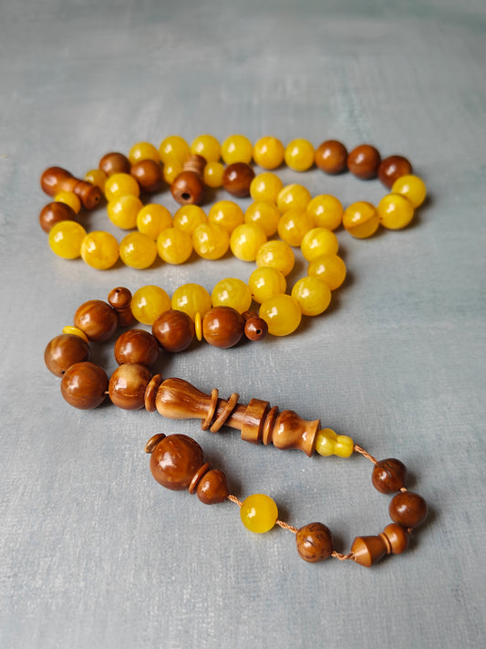 Natural Baltic Amber And Kokka Wood Amber Rosary 47 Beads