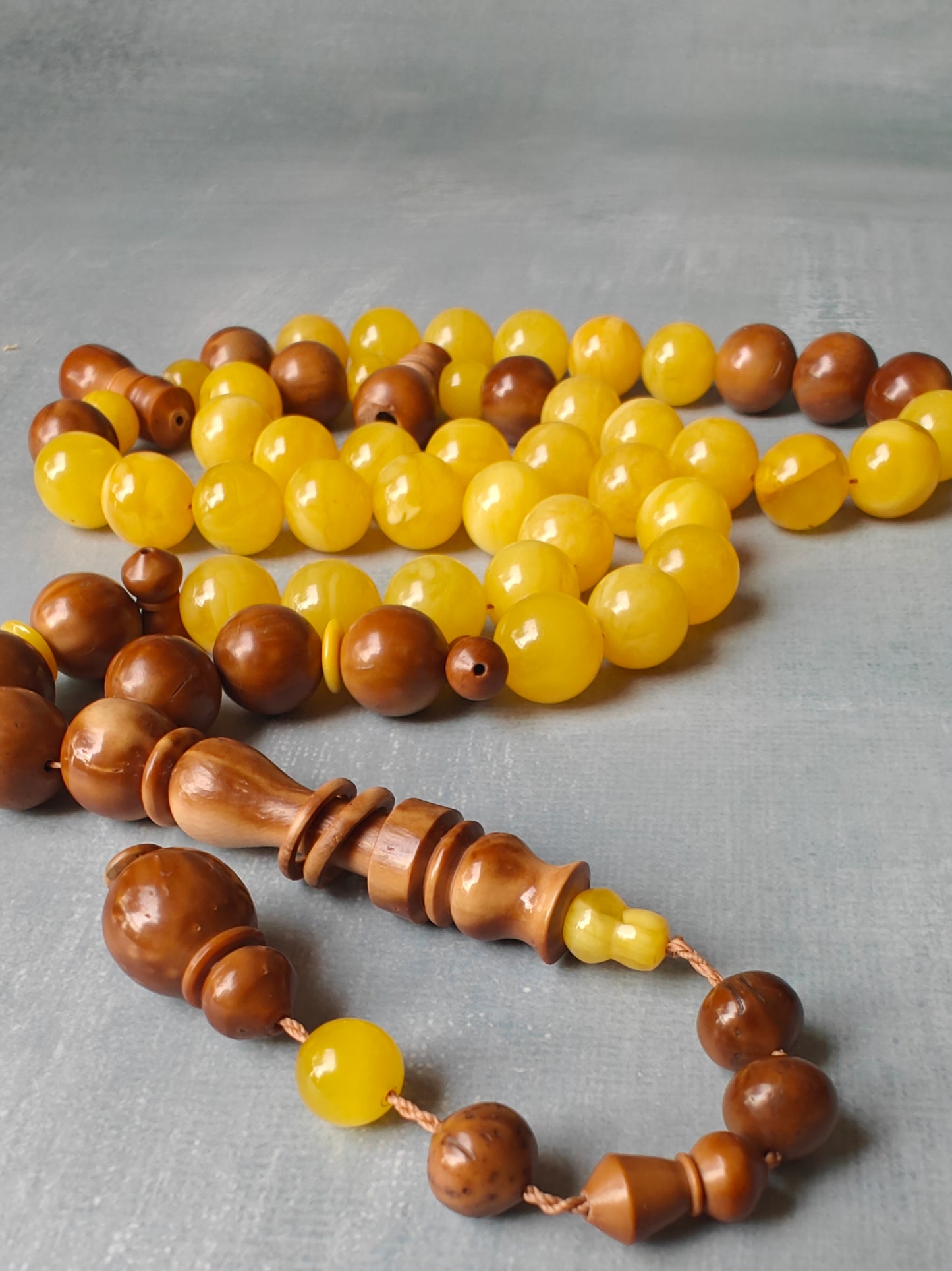 Natural Baltic Amber And Kokka Wood Amber Rosary 47 Beads