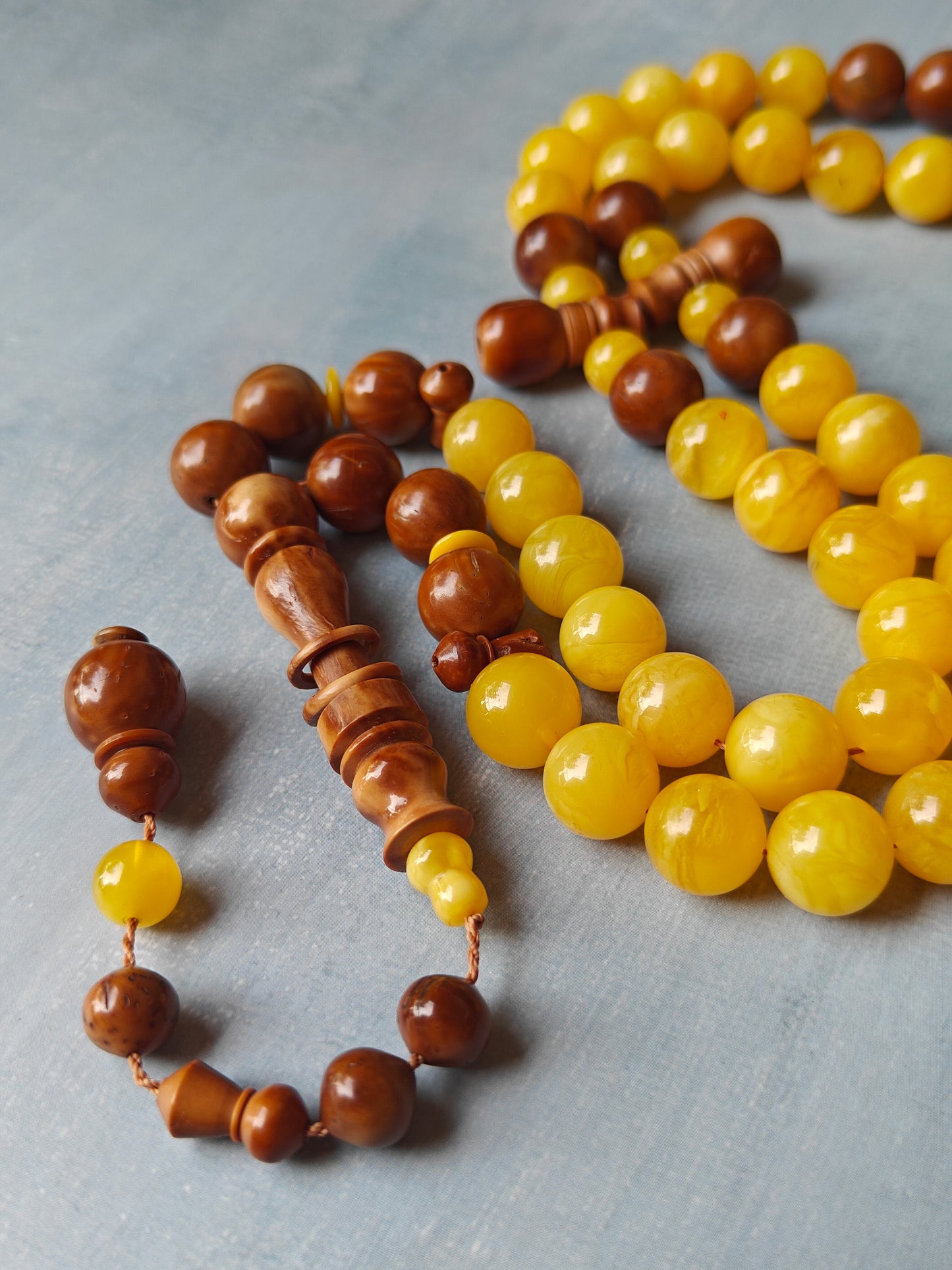 Natural Baltic Amber And Kokka Wood Amber Rosary 47 Beads