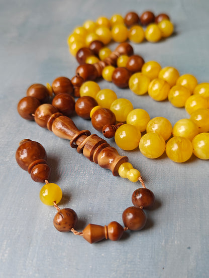 Natural Baltic Amber And Kokka Wood Amber Rosary 47 Beads