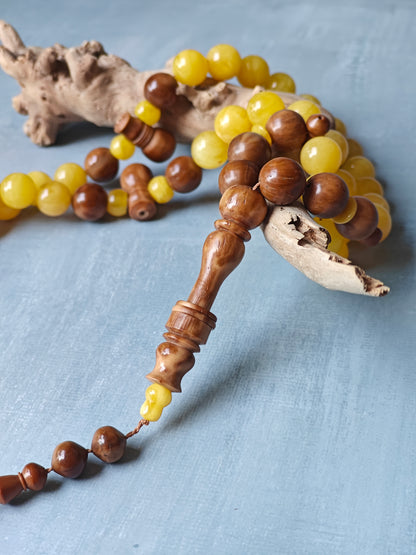 Natural Baltic Amber And Kokka Wood Amber Rosary 47 Beads