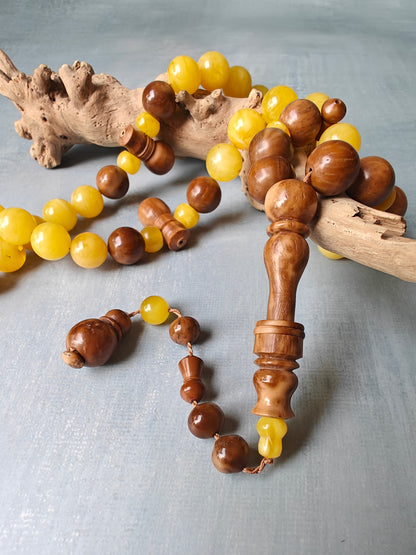 Natural Baltic Amber And Kokka Wood Amber Rosary 47 Beads