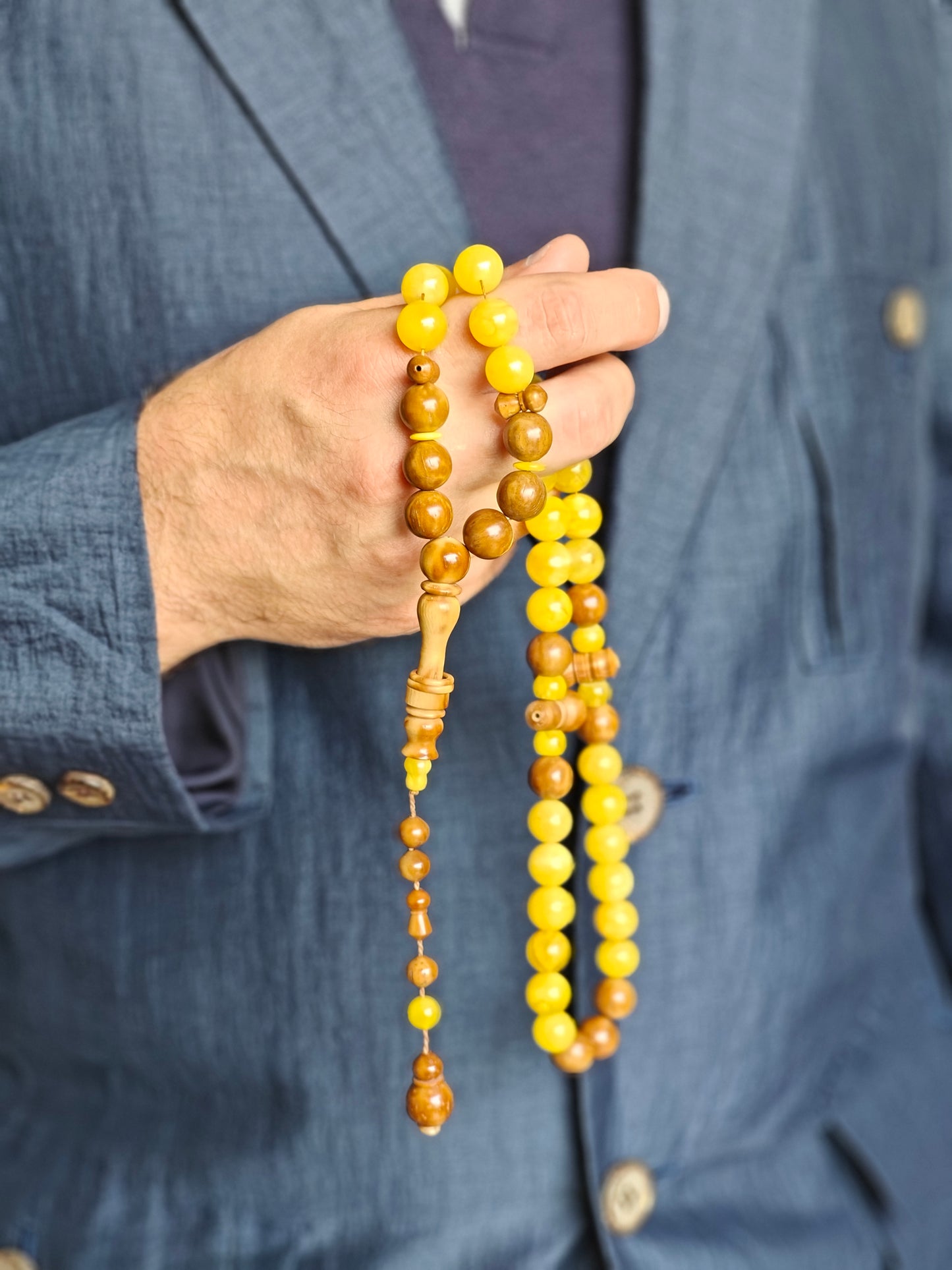 Natural Baltic Amber And Kokka Wood Amber Rosary 47 Beads