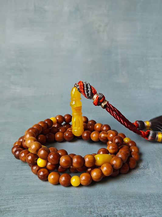 Turkish Kokka Wood Rosary with Butterscotch Amber Imami 99 Beads