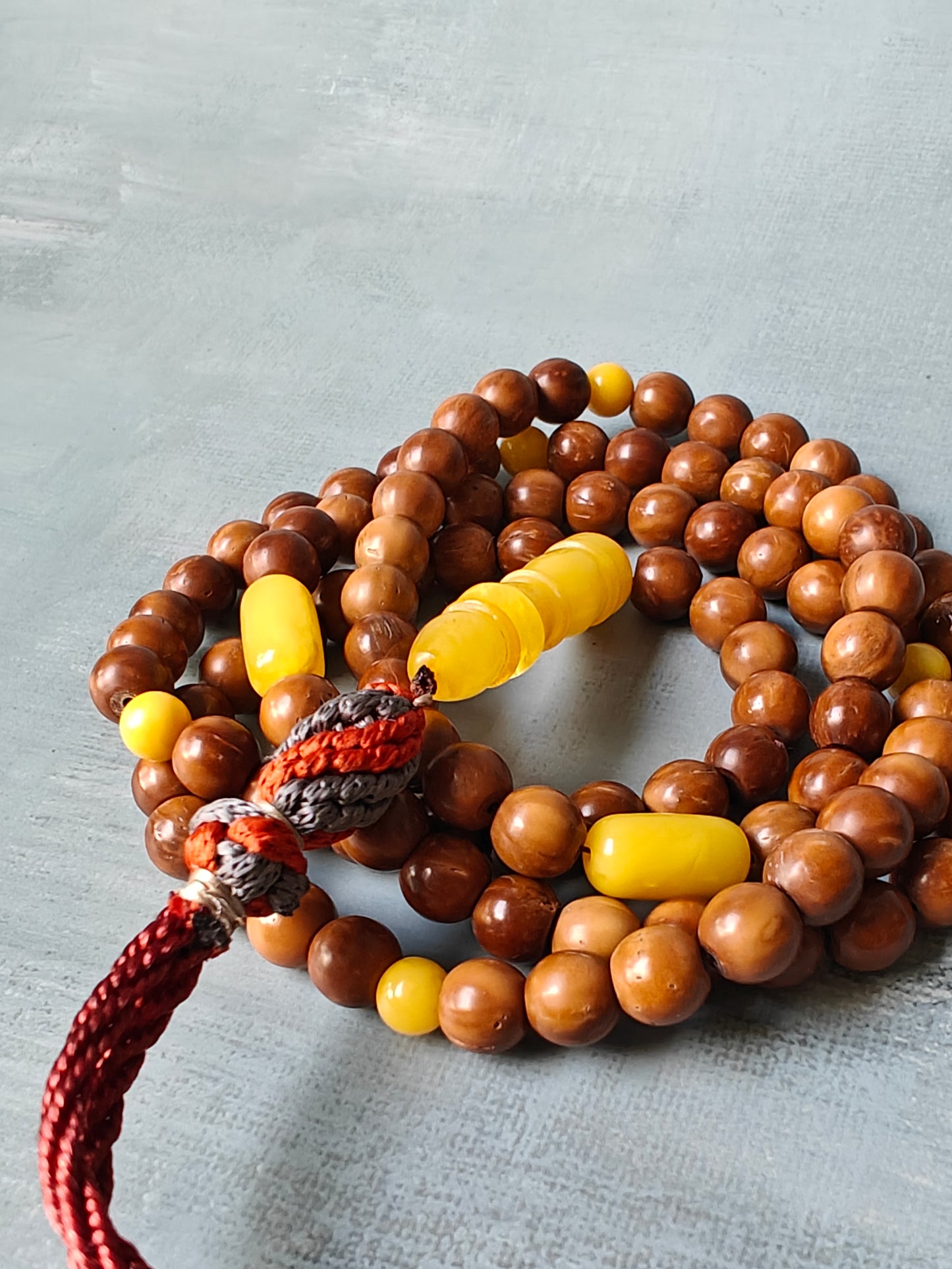 Turkish Kokka Wood Rosary with Butterscotch Amber Imami 99 Beads