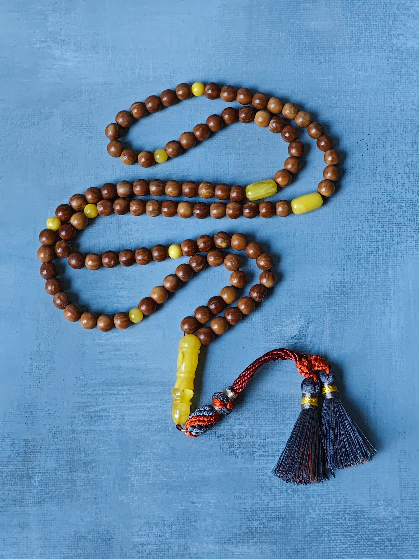 Turkish Kokka Wood Rosary with Butterscotch Amber Imami 99 Beads