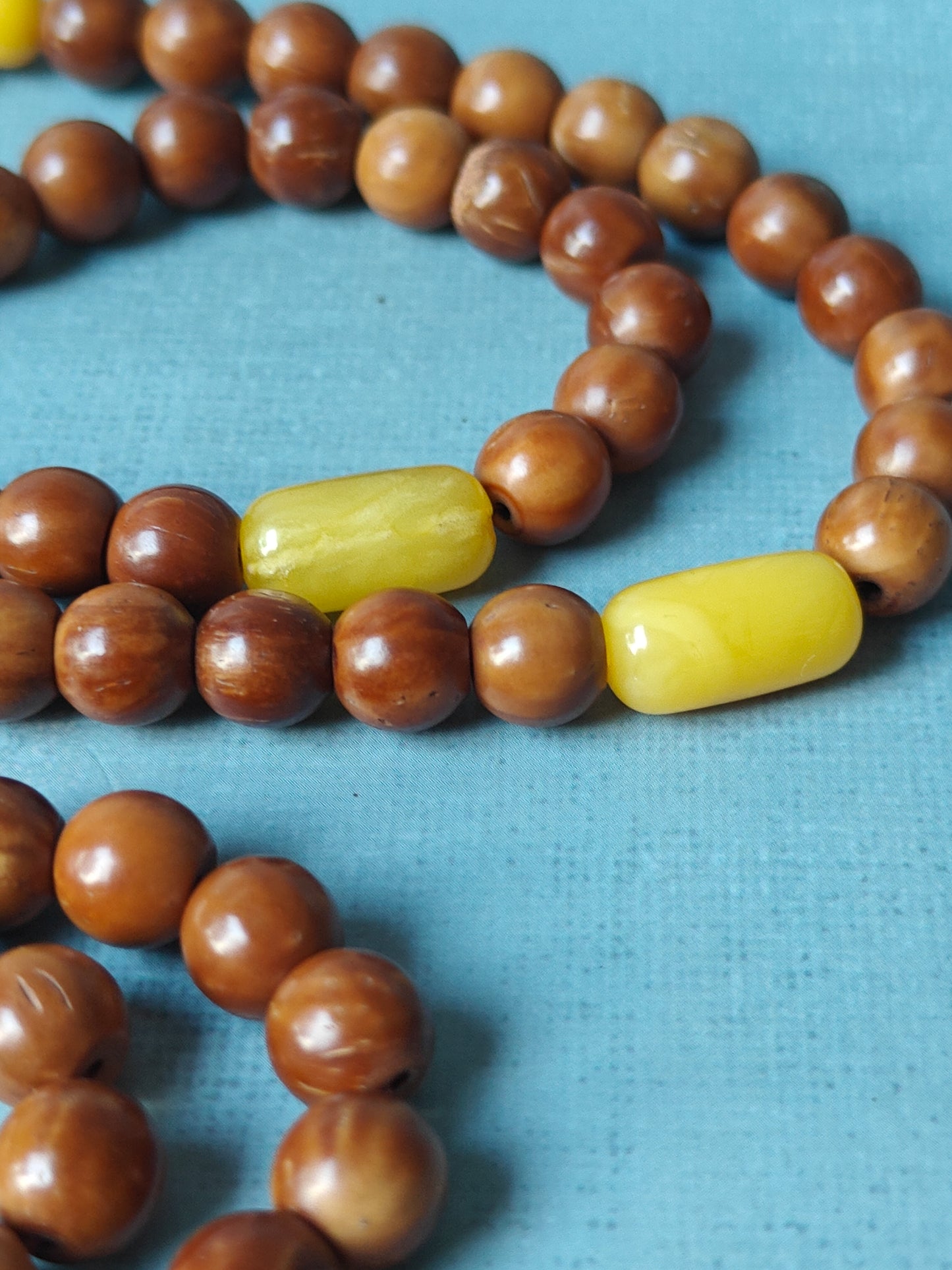 Turkish Kokka Wood Rosary with Butterscotch Amber Imami 99 Beads