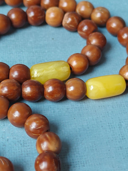 Turkish Kokka Wood Rosary with Butterscotch Amber Imami 99 Beads