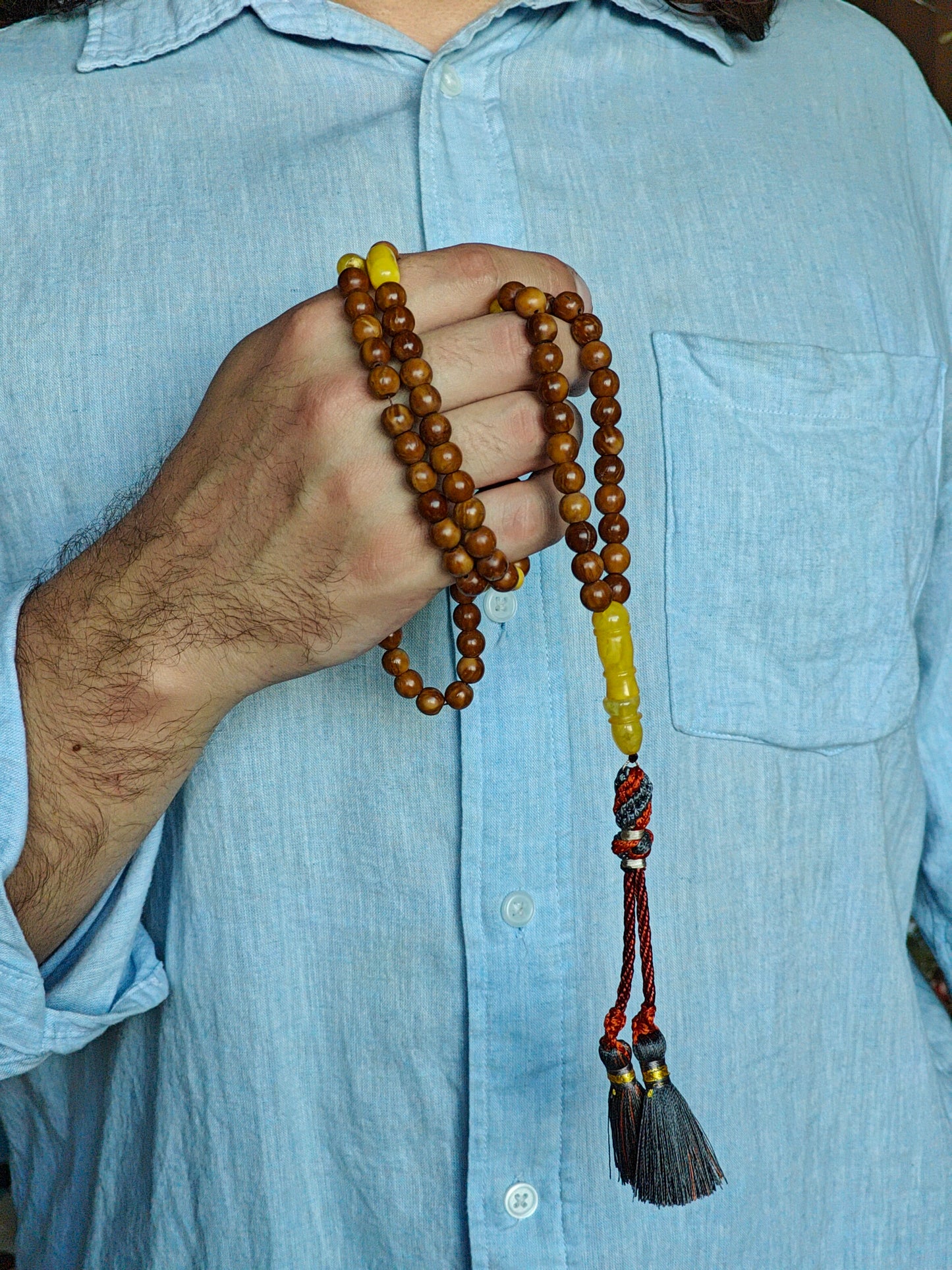 Turkish Kokka Wood Rosary with Butterscotch Amber Imami 99 Beads