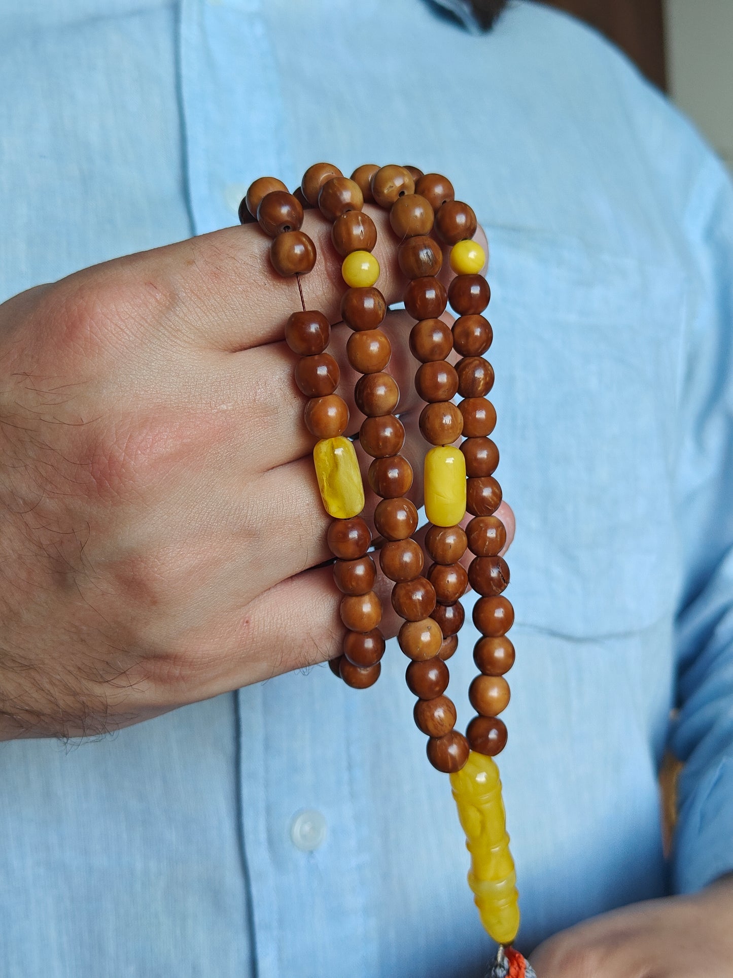 Turkish Kokka Wood Rosary with Butterscotch Amber Imami 99 Beads