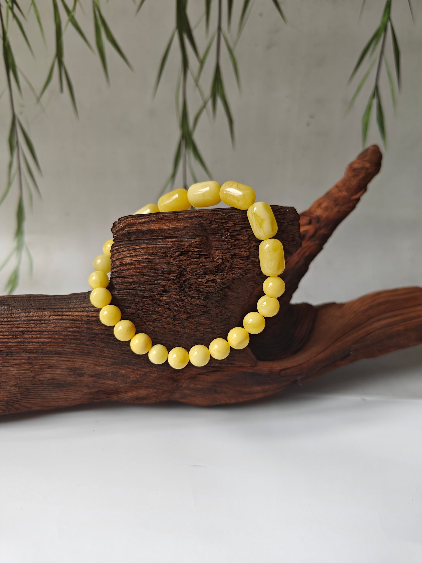 Natural Royal White / Butterscotch Baltic Amber Beaded Bracelet 17 cm