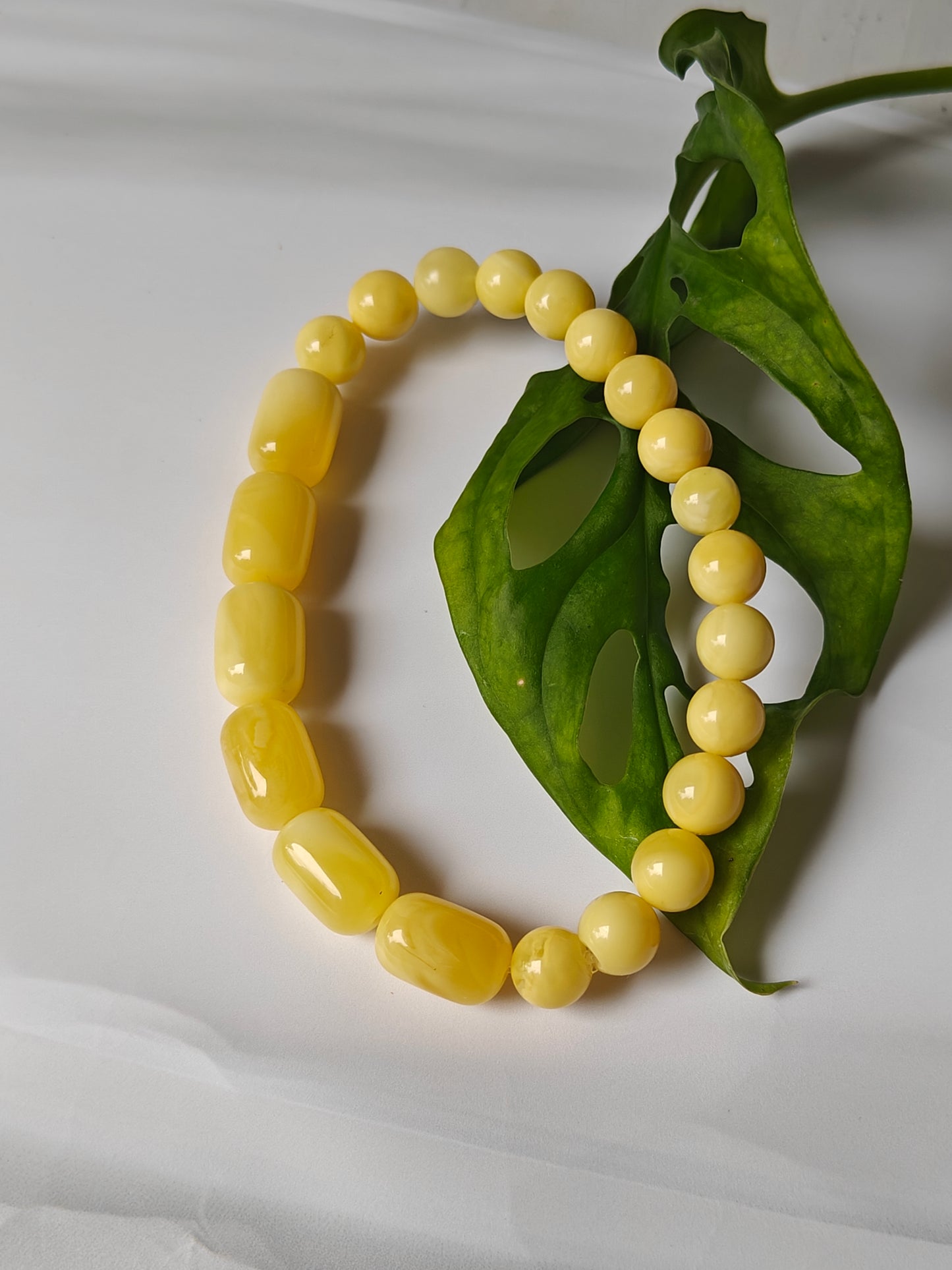 Natural Royal White / Butterscotch Baltic Amber Beaded Bracelet 17 cm