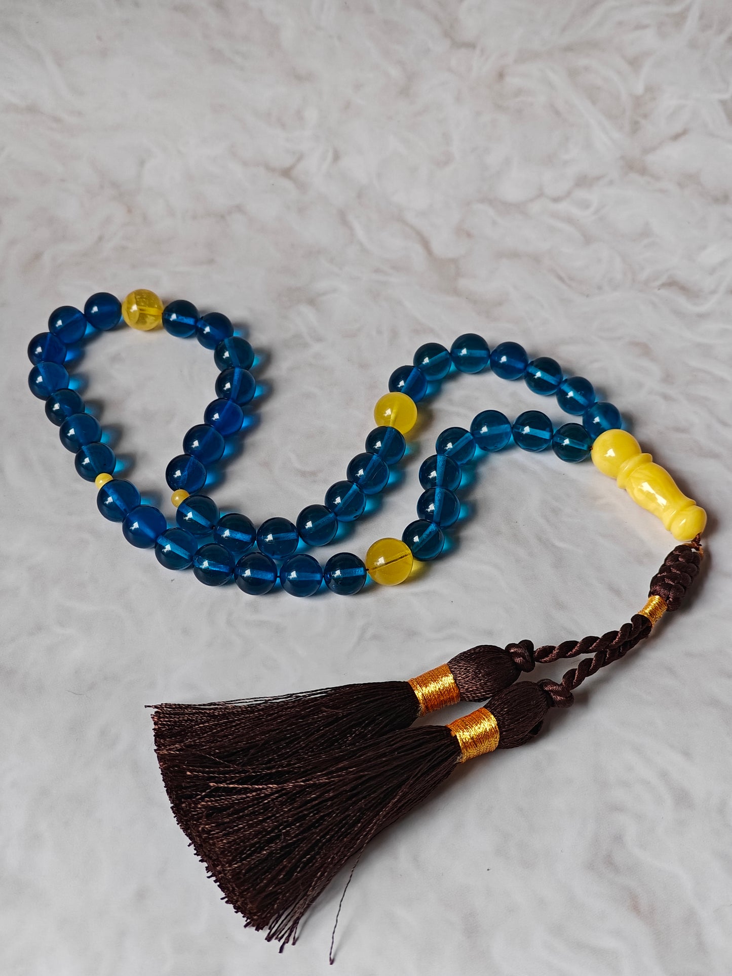 Natural Dark Blue and Butterscotch Amber Rosary 45 Beads