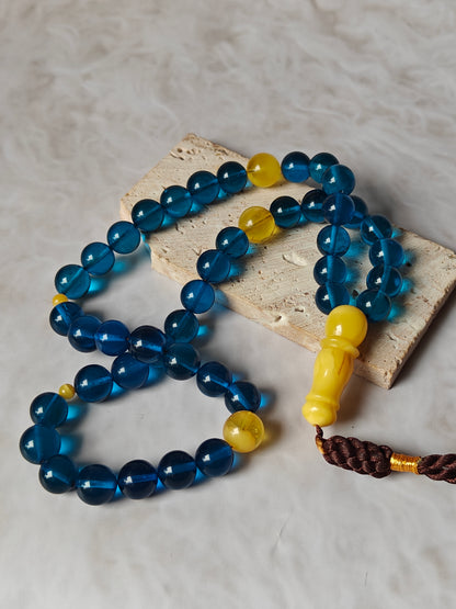 Natural Dark Blue and Butterscotch Amber Rosary 45 Beads