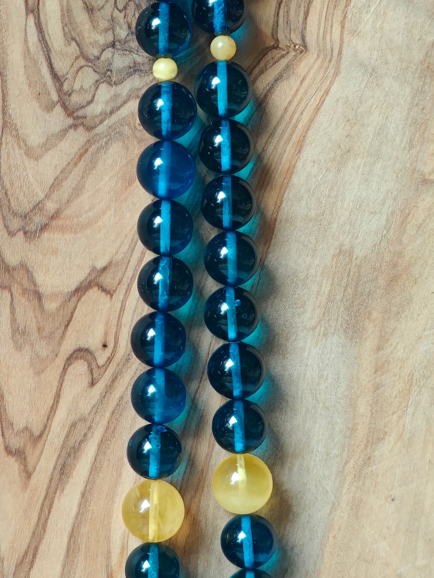 Natural Dark Blue and Butterscotch Amber Rosary 45 Beads