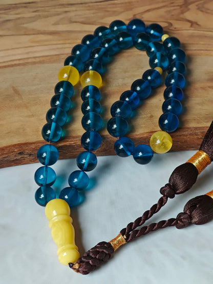 Natural Dark Blue and Butterscotch Amber Rosary 45 Beads