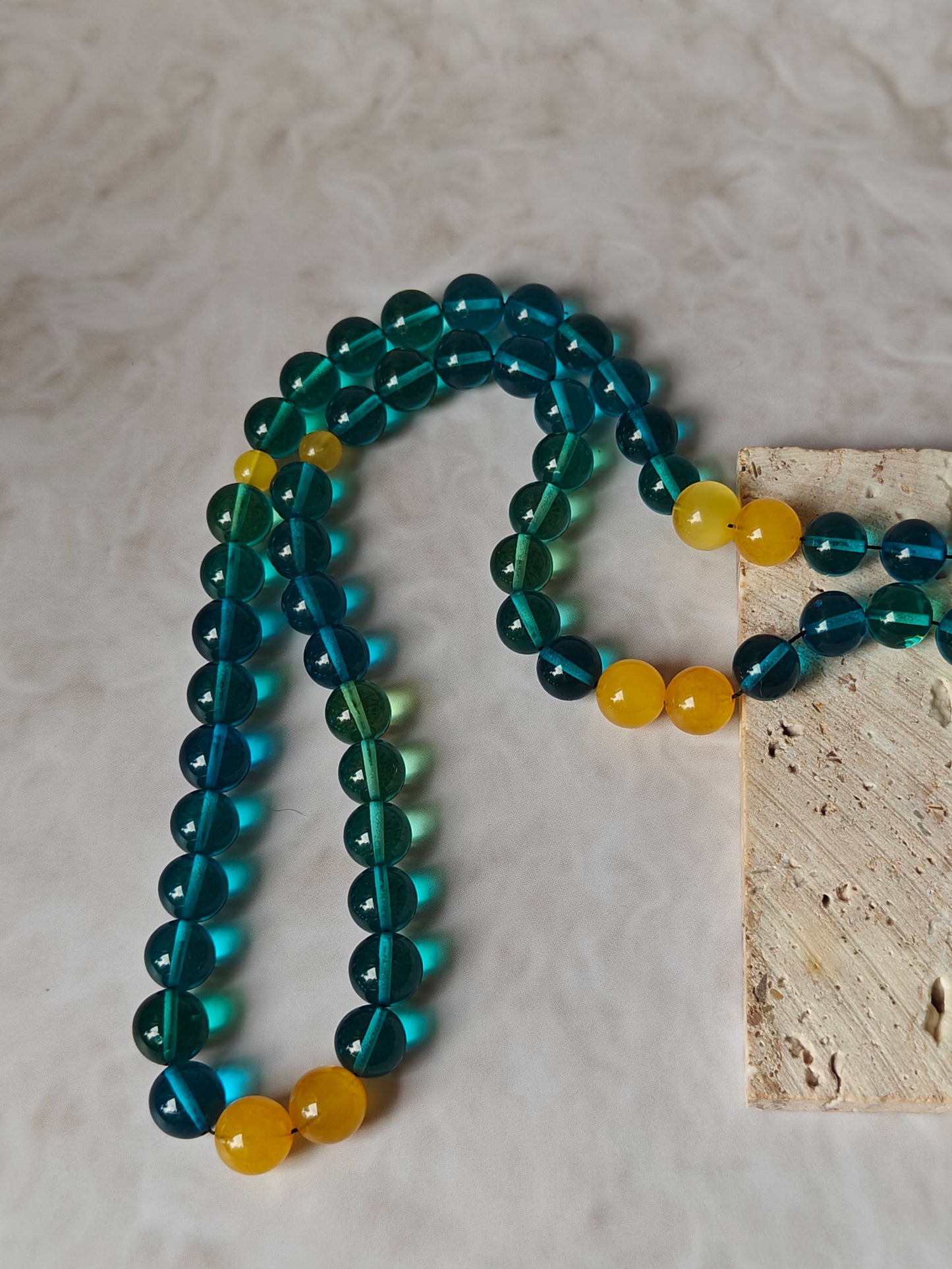 Natural Light Blue and Butterscotch Amber Rosary 66 Beads