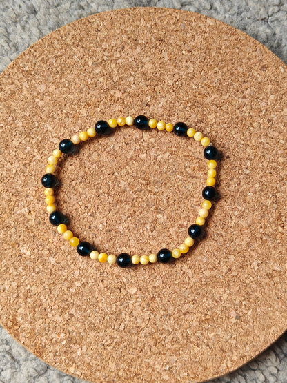 Butterscotch and Blue Beaded Natural Amber Bracelet