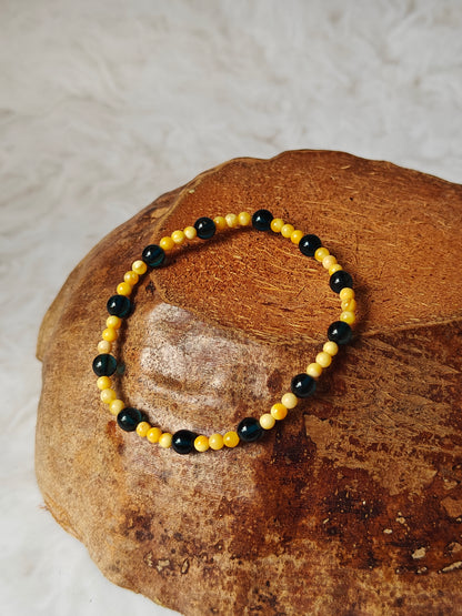 Butterscotch and Blue Beaded Natural Amber Bracelet