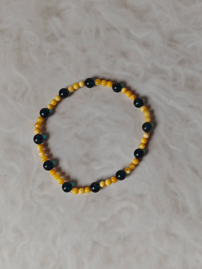 Butterscotch and Blue Beaded Natural Amber Bracelet