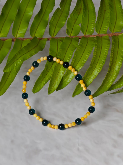 Butterscotch and Blue Beaded Natural Amber Bracelet