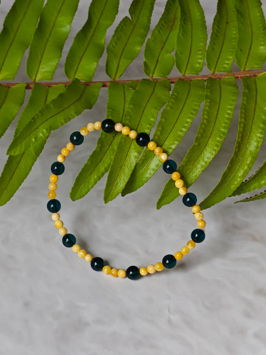 Butterscotch and Blue Beaded Natural Amber Bracelet