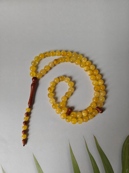 Natural Butterscotch Baltic Amber + Kokka Wood Prayer Beads / Misbaha 66 Beads