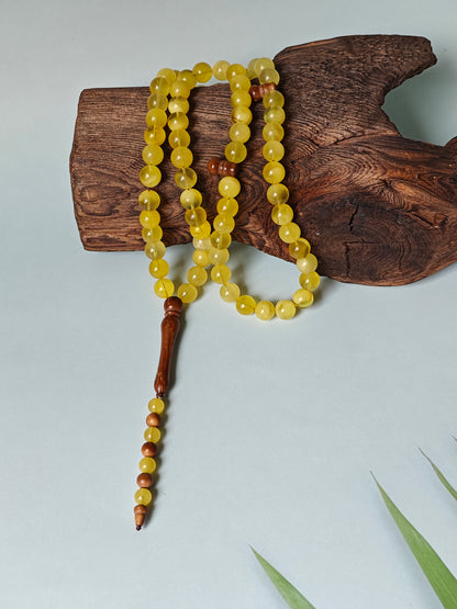 Natural Butterscotch Baltic Amber + Kokka Wood Prayer Beads / Misbaha 66 Beads