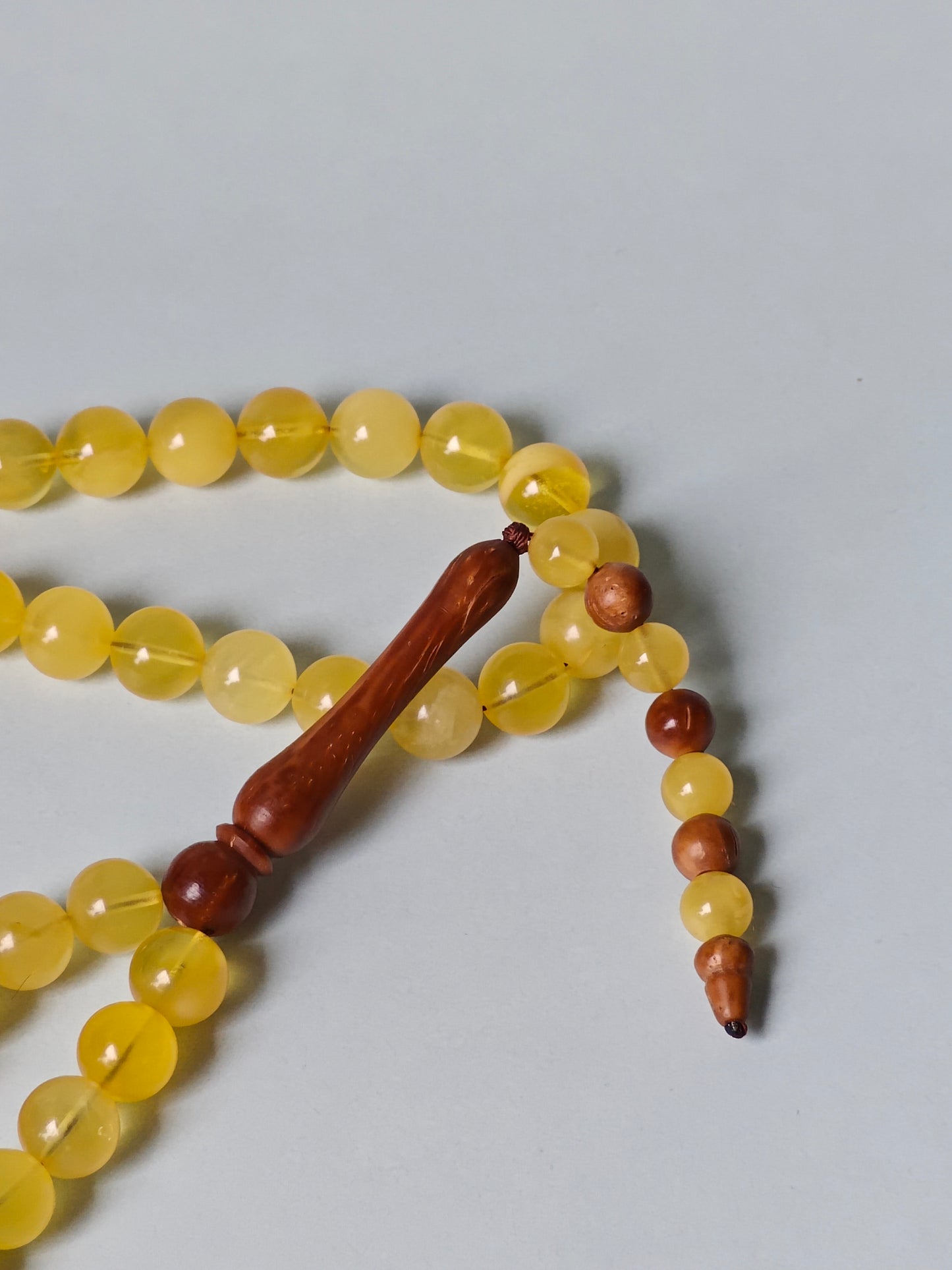 Natural Butterscotch Baltic Amber + Kokka Wood Prayer Beads / Misbaha 66 Beads