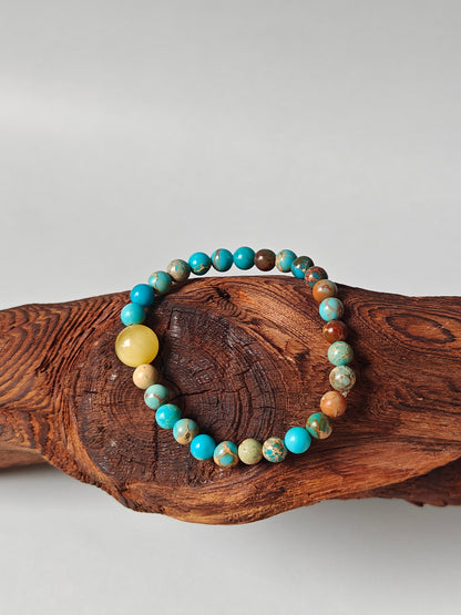 Imperial Jasper and Milk Amber Beaded Bracelet