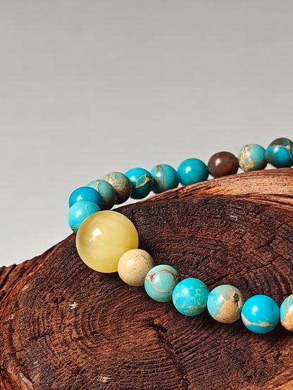 Imperial Jasper and Milk Amber Beaded Bracelet