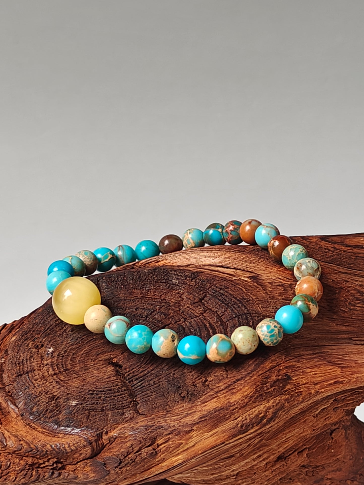 Imperial Jasper and Milk Amber Beaded Bracelet