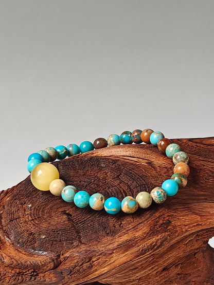 Imperial Jasper and Milk Amber Beaded Bracelet