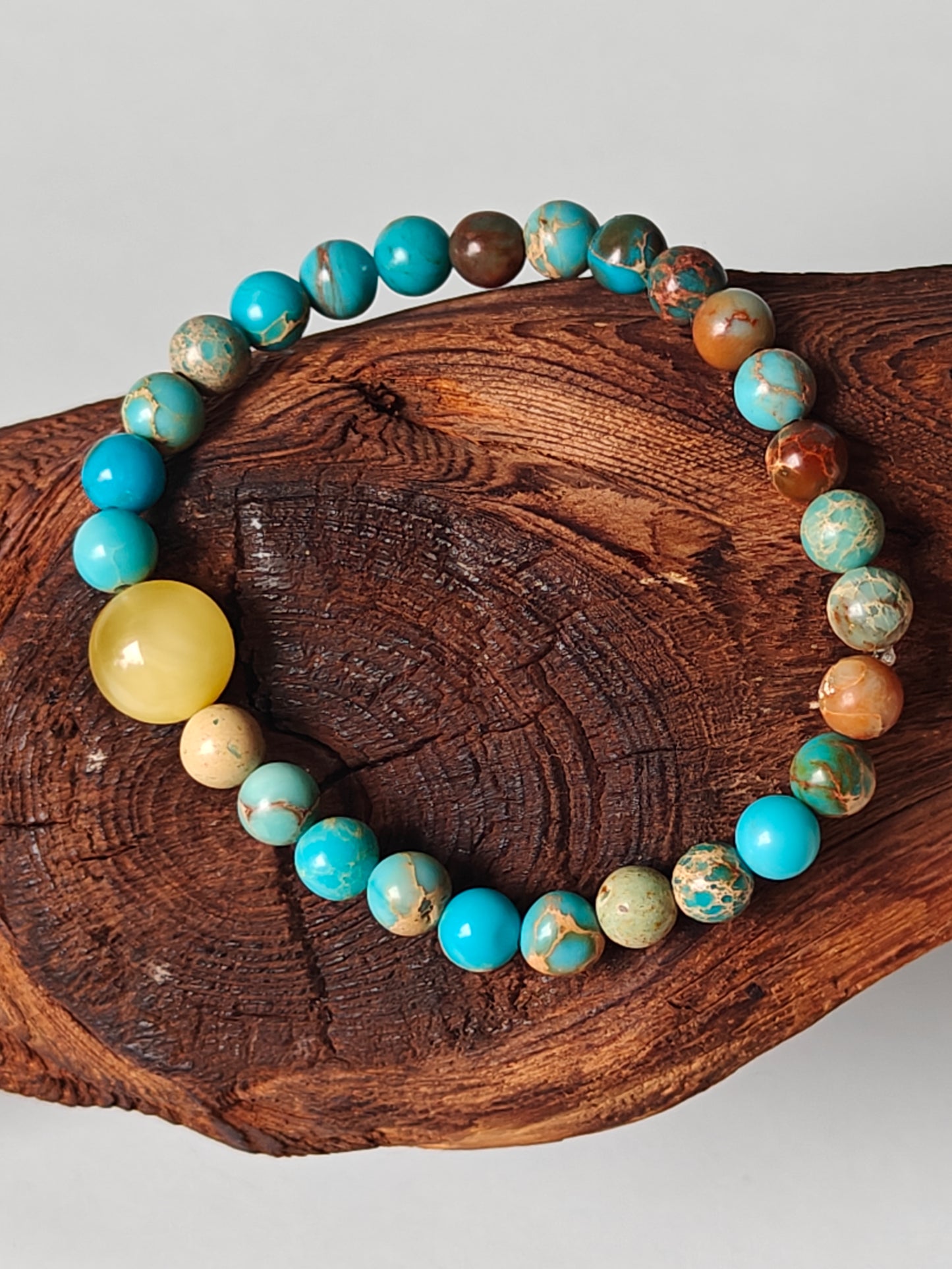 Imperial Jasper and Milk Amber Beaded Bracelet