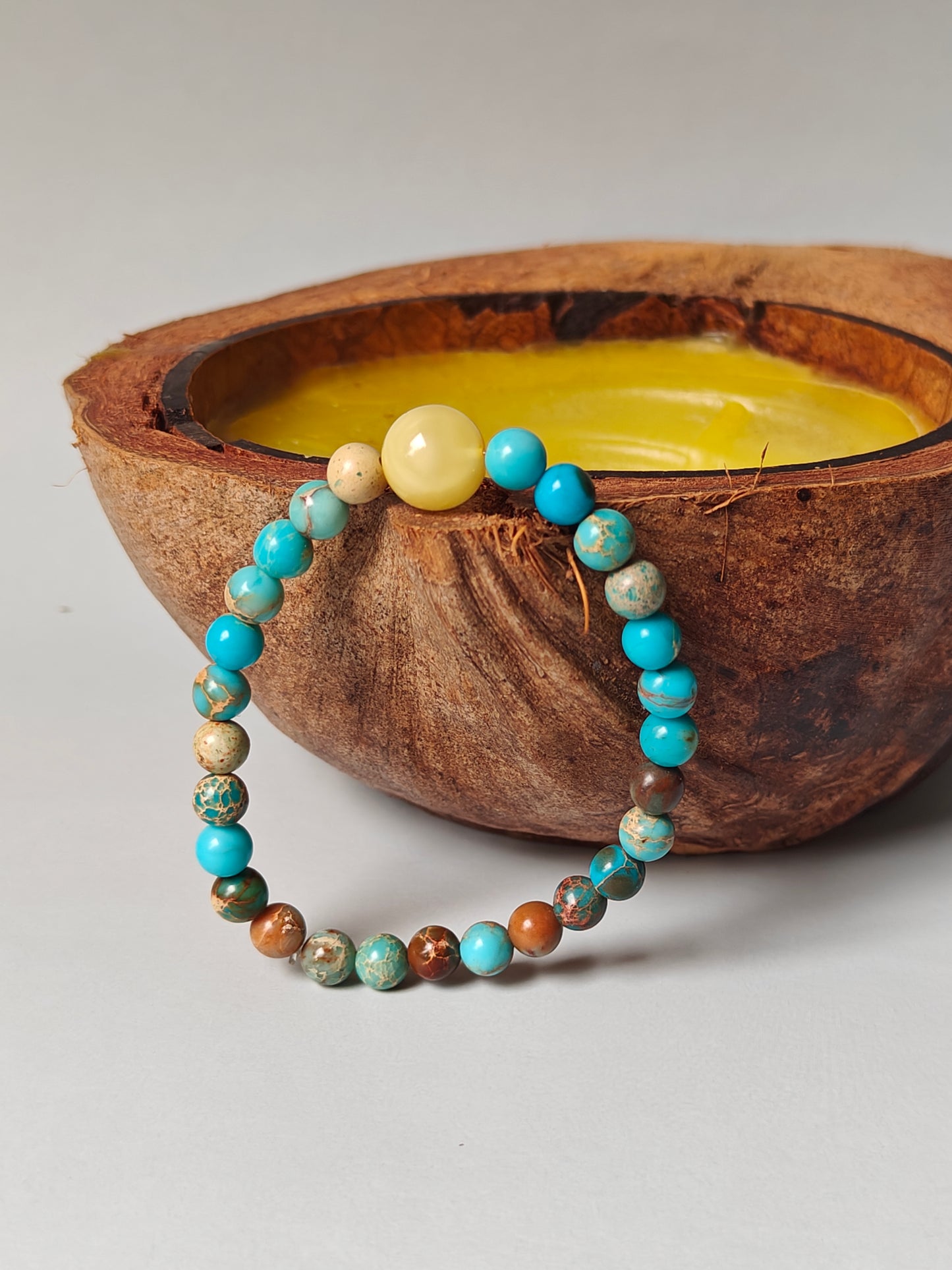 Imperial Jasper and Milk Amber Beaded Bracelet