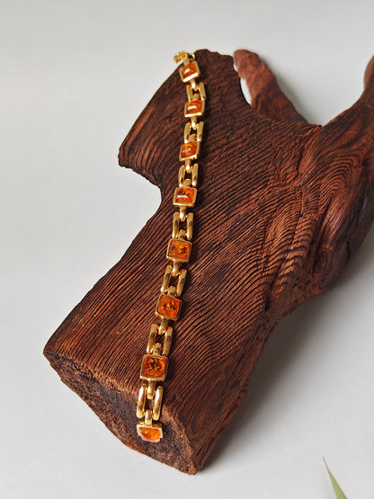 Natural Cognac Amber Bracelet in Gold Plated Silver 925