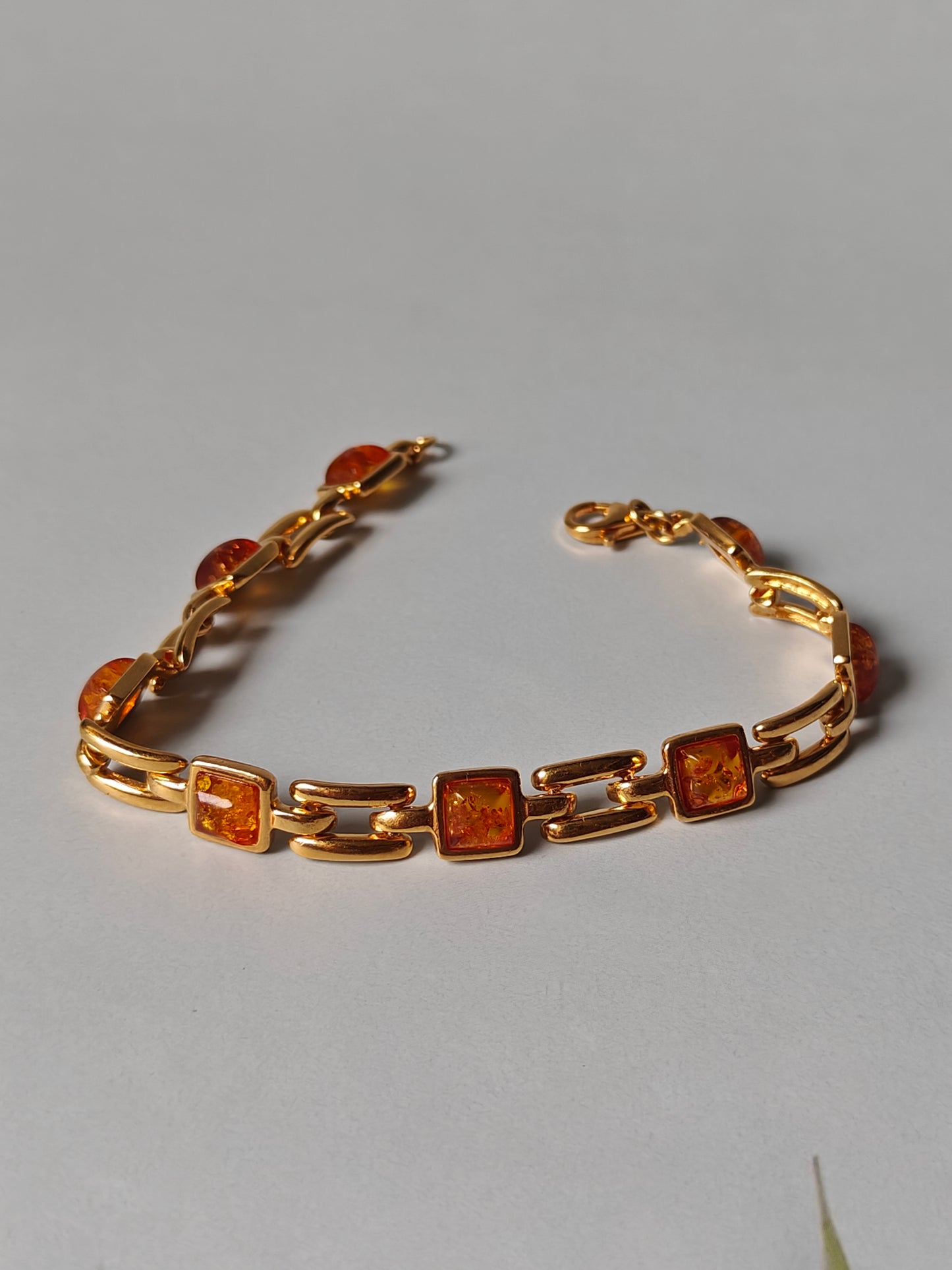 Natural Cognac Amber Bracelet in Gold Plated Silver 925