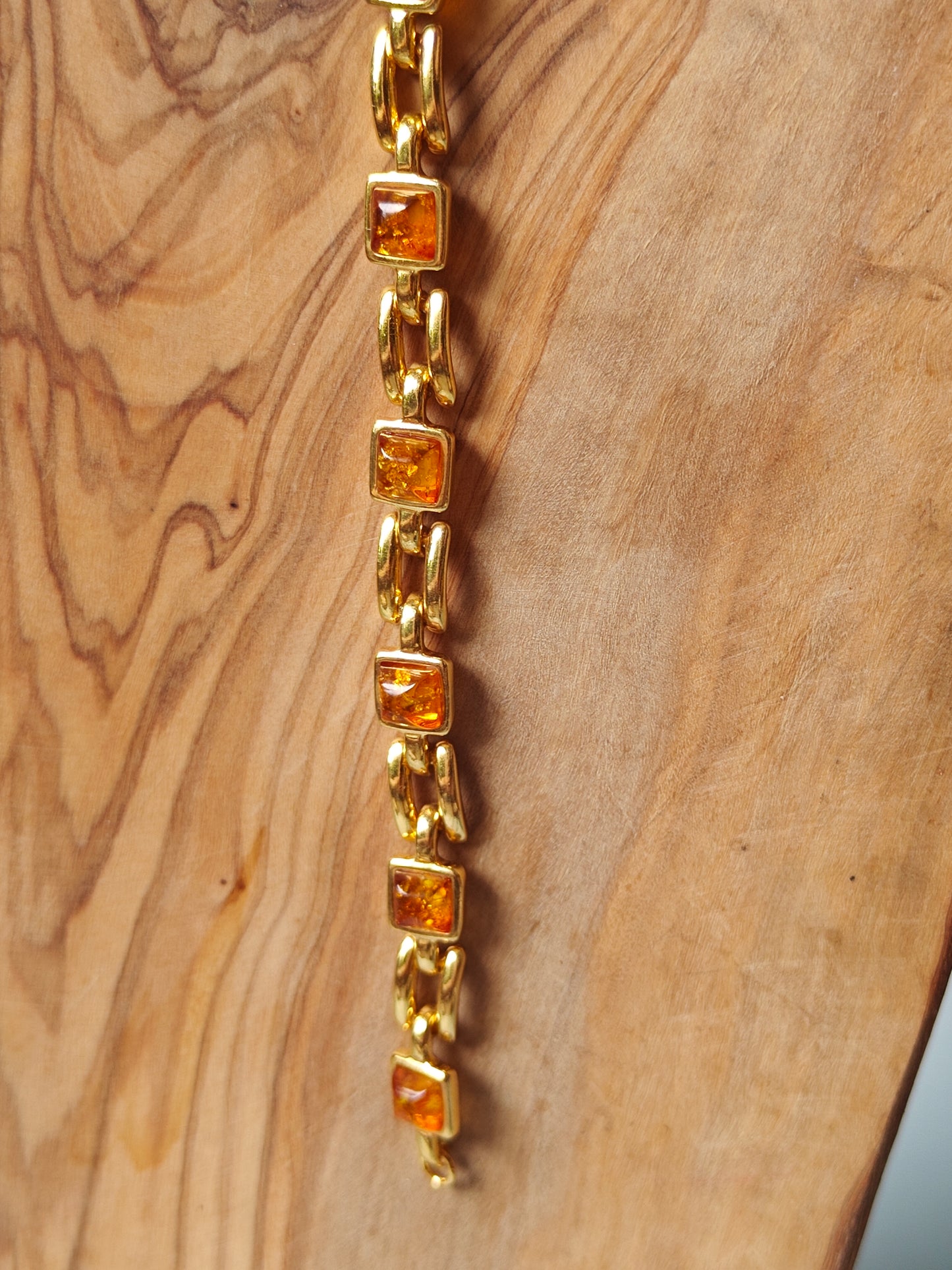 Natural Cognac Amber Bracelet in Gold Plated Silver 925