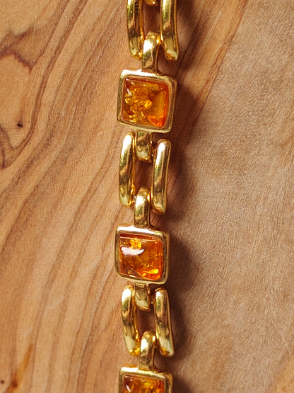 Natural Cognac Amber Bracelet in Gold Plated Silver 925