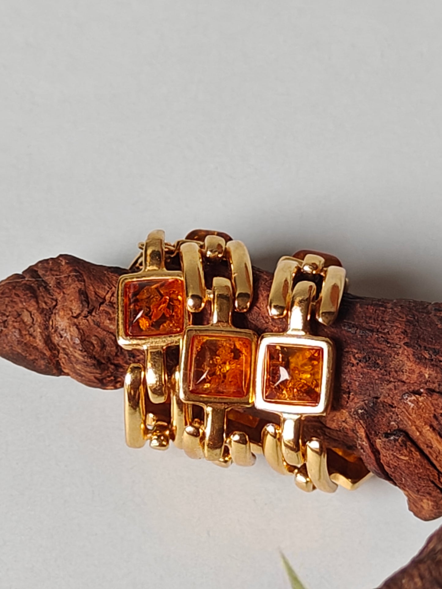 Natural Cognac Amber Bracelet in Gold Plated Silver 925