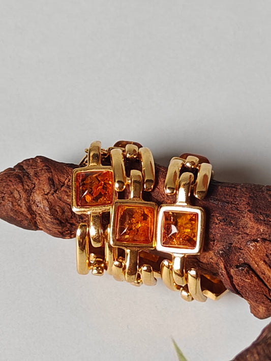 Natural Cognac Amber Bracelet in Gold Plated Silver 925